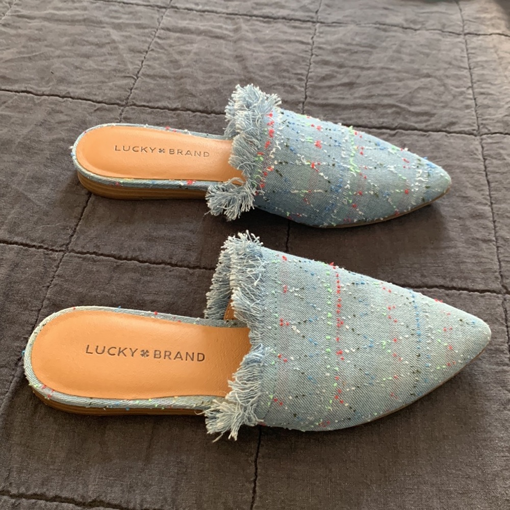 Lucky Brand Mules 37.5 denim & embroidery